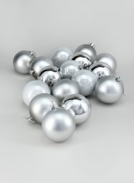 3in Pearl, Matte, Light, & Shiny Silver Ornament Ball, Set of 16