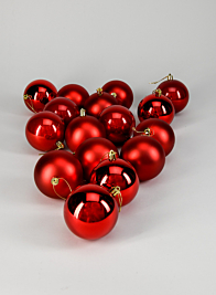3in Pearl, Matte, Light, & Shiny Red Ornament Ball, Set of 16