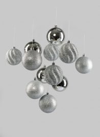 3in Assorted Silver Ornaments, Set of 12