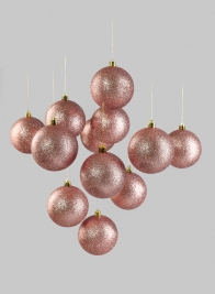 3in Rose Gold Glitter Ball Ornament, Set of 12