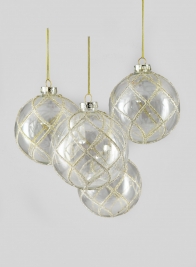 4in Glitter Swirl Clear Glass Ornament Ball, Set of 4