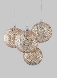 4in Glittered Gold Glass Ball Ornament, Set of 4