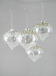 Bead & Glitter Glass Onion Ornament, Set of 4
