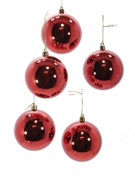 3 ⅛in (80mm) Shiny Red Plastic Ornament Ball, Set of 12