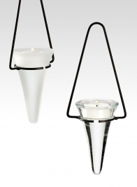 Hanging Clear & Frost Glass Cone Tea Light Holders 