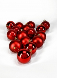 3in Pearl, Matte, Light, & Shiny Red Ornament Ball, Set of 16