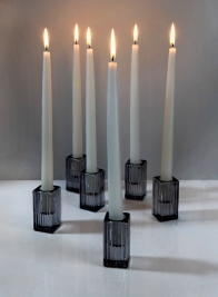 Smoke Fluted Glass Square Candlestick, Set of 6