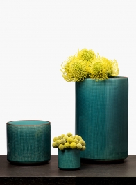 3in Teal Linen Ceramic Cylinder Vase, Set of 6