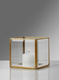 4in H Beveled Glass Gold Square Candleholder