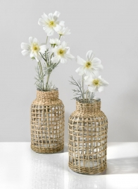 Los Cabos Rattan Glass Vases, Set of 2