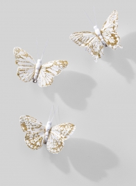 3in Gold Glittered White Butterfly, Set of 12