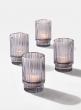 3 ¾in Smoke Pleated Glass Votive Holder, Set of 4