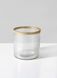 Gold Rim Ribbed Glass Tea Light Holder, 4¼ x 4 ½in