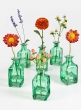 Mexican Green Glass Square Bottle Bud Vase, Set of 6