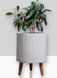 15 ¾in Ripple Matte White Ceramic Planter With Wood Legs