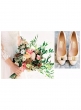 bridal bouquet and ferragamo shoes