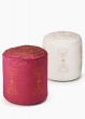 Embroidered White & Pink Poufs