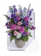 sympathy floral arrangement hydrangea delphiniums stock carnations